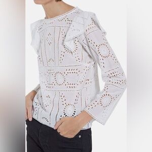 The Kooples White Cotton Ruffle Eyelet Top Size Medium